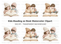Sweet Children Reading Books Clipart Bundle