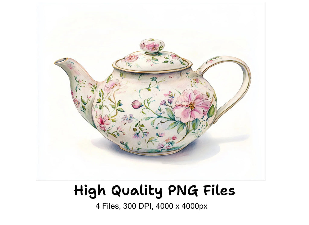 Elegant Floral Teapots Clipart Bundle