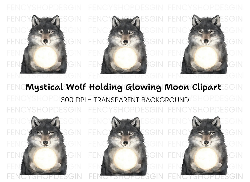 Wolf Holding Moon Clipart Bundle