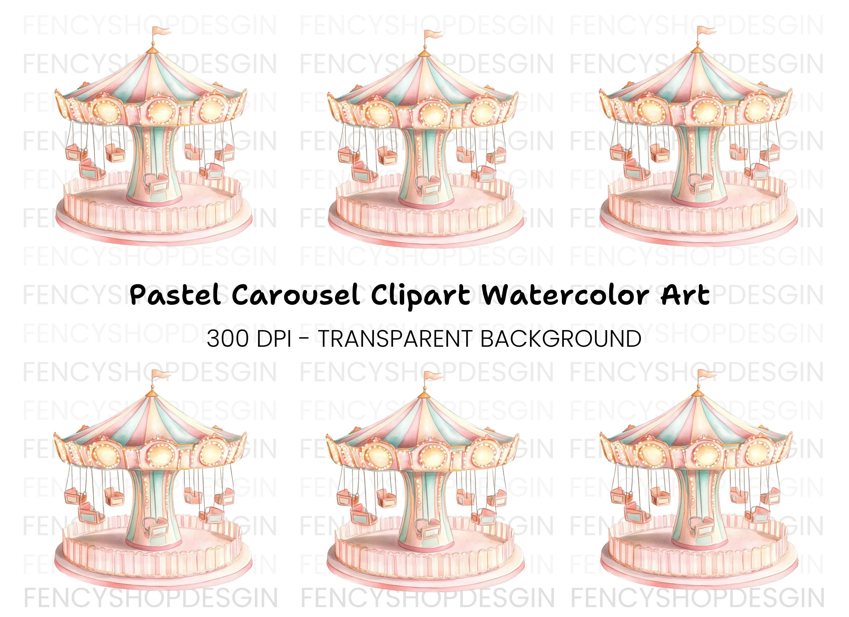 Pastel Carousel Ride Clipart Bundle