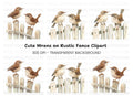 Charming Wren Birds on Fence Clipart Bundle