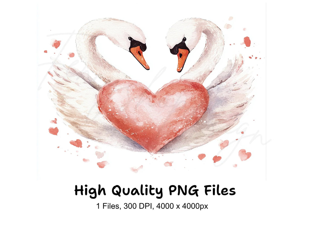Romantic Swan Heart Clipart Bundle