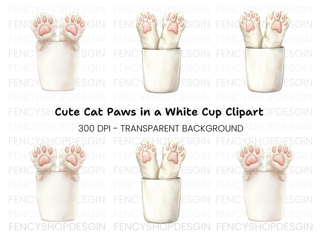 Cute Cat Paws in Cup Clipart Bundle