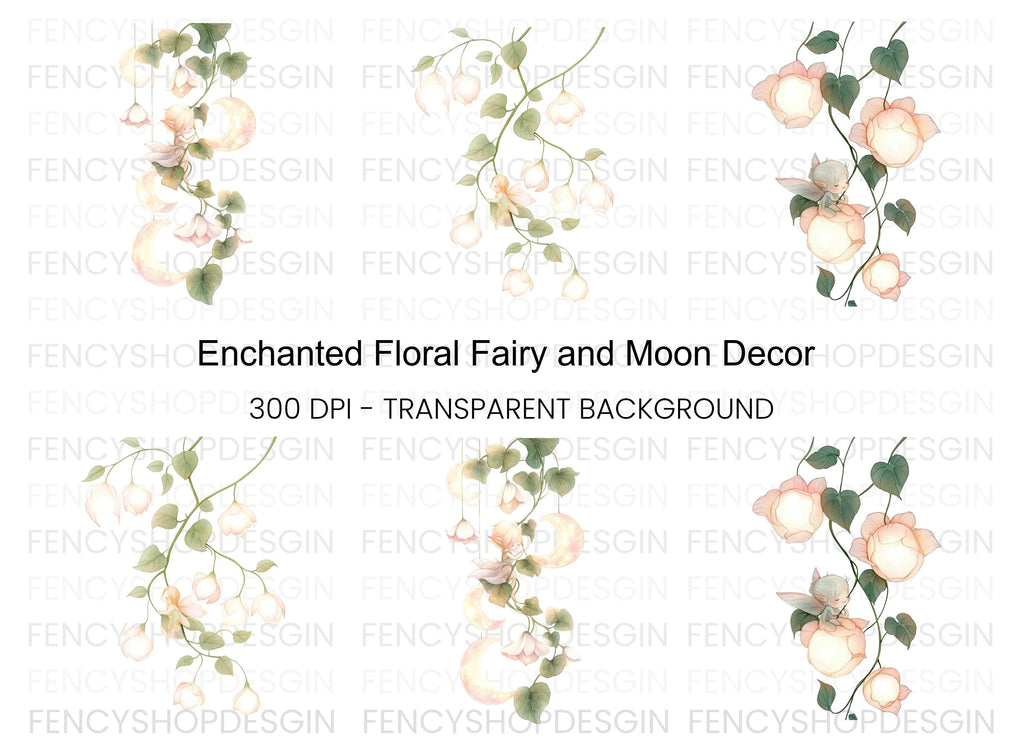 Enchanted Fairy and Moon Floral Clipart Bundle