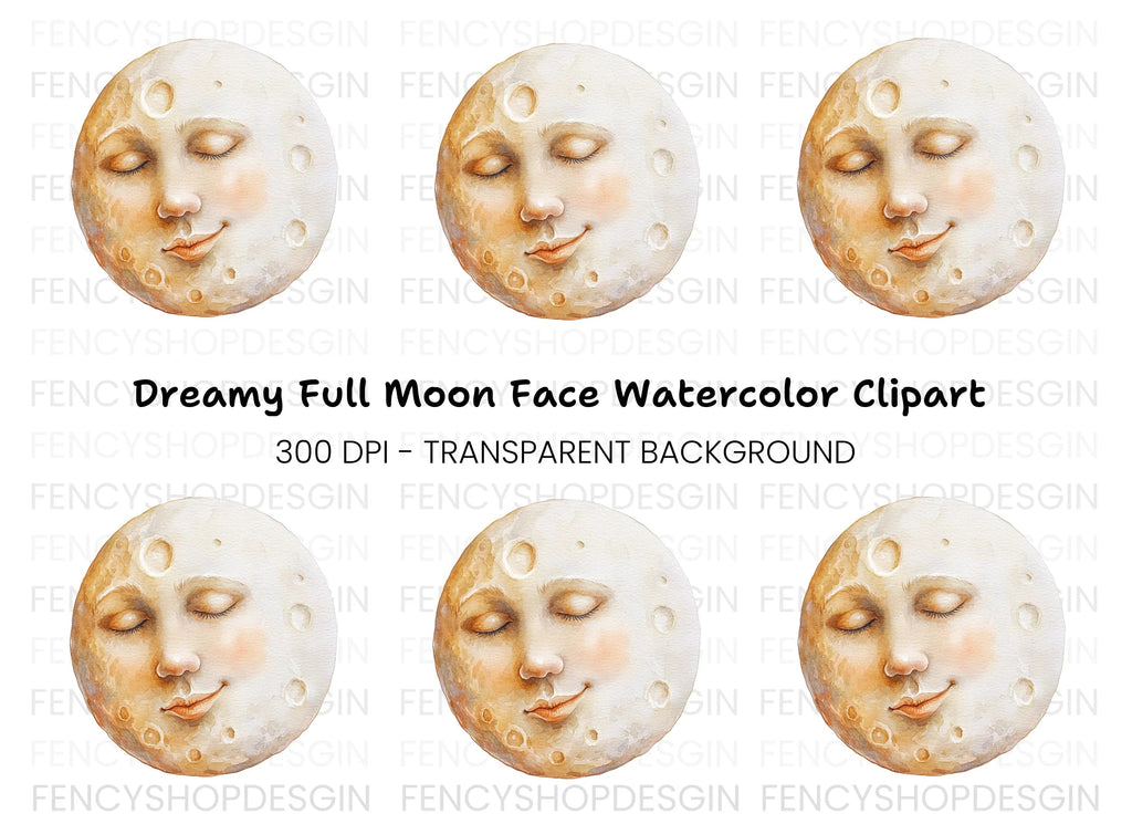 Sleeping Moon Face Clipart Bundle