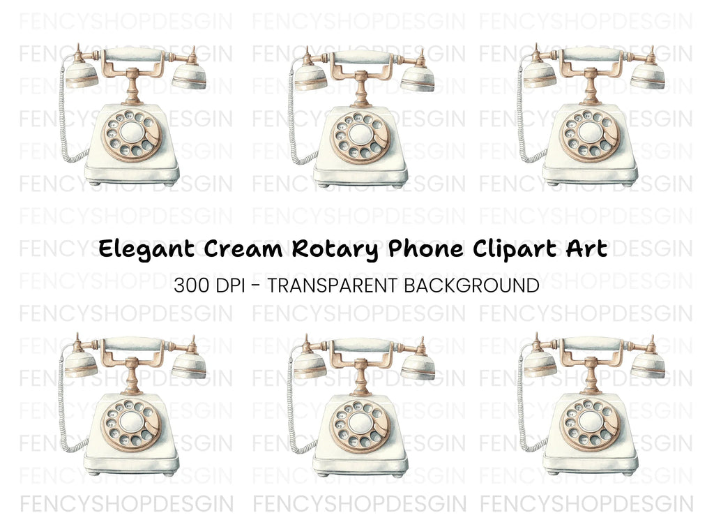 Vintage White Rotary Phone Clipart Bundle