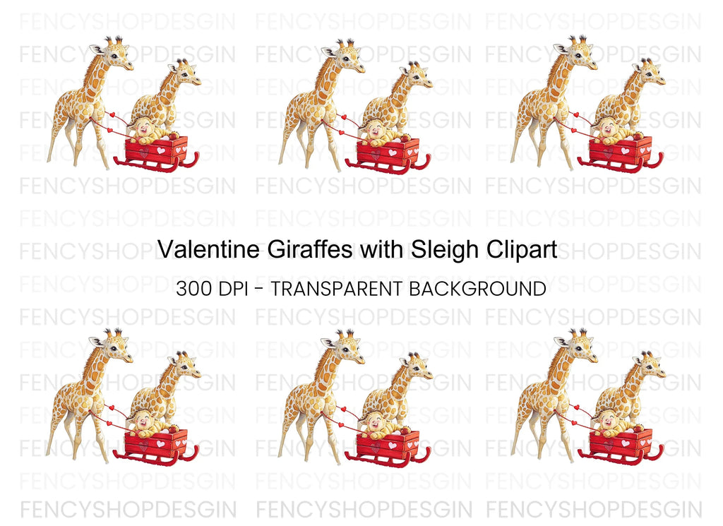 Cute Giraffes with Sleigh Clipart Bundle