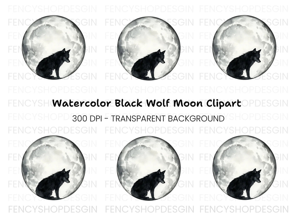Black Wolf Moon Clipart Bundle