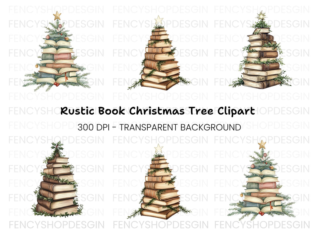 Christmas Book Tree Clipart Bundle