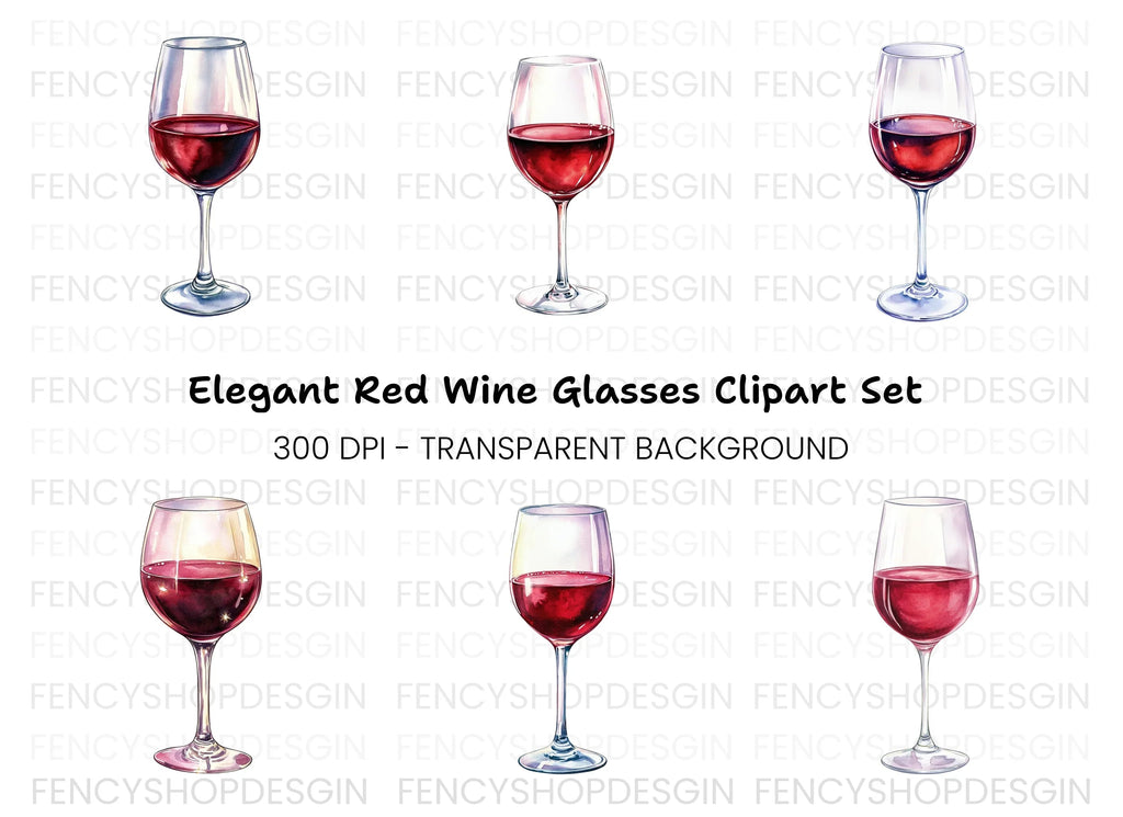 Elegant Red Wine Glasses Clipart Bundle