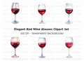 Elegant Red Wine Glasses Clipart Bundle