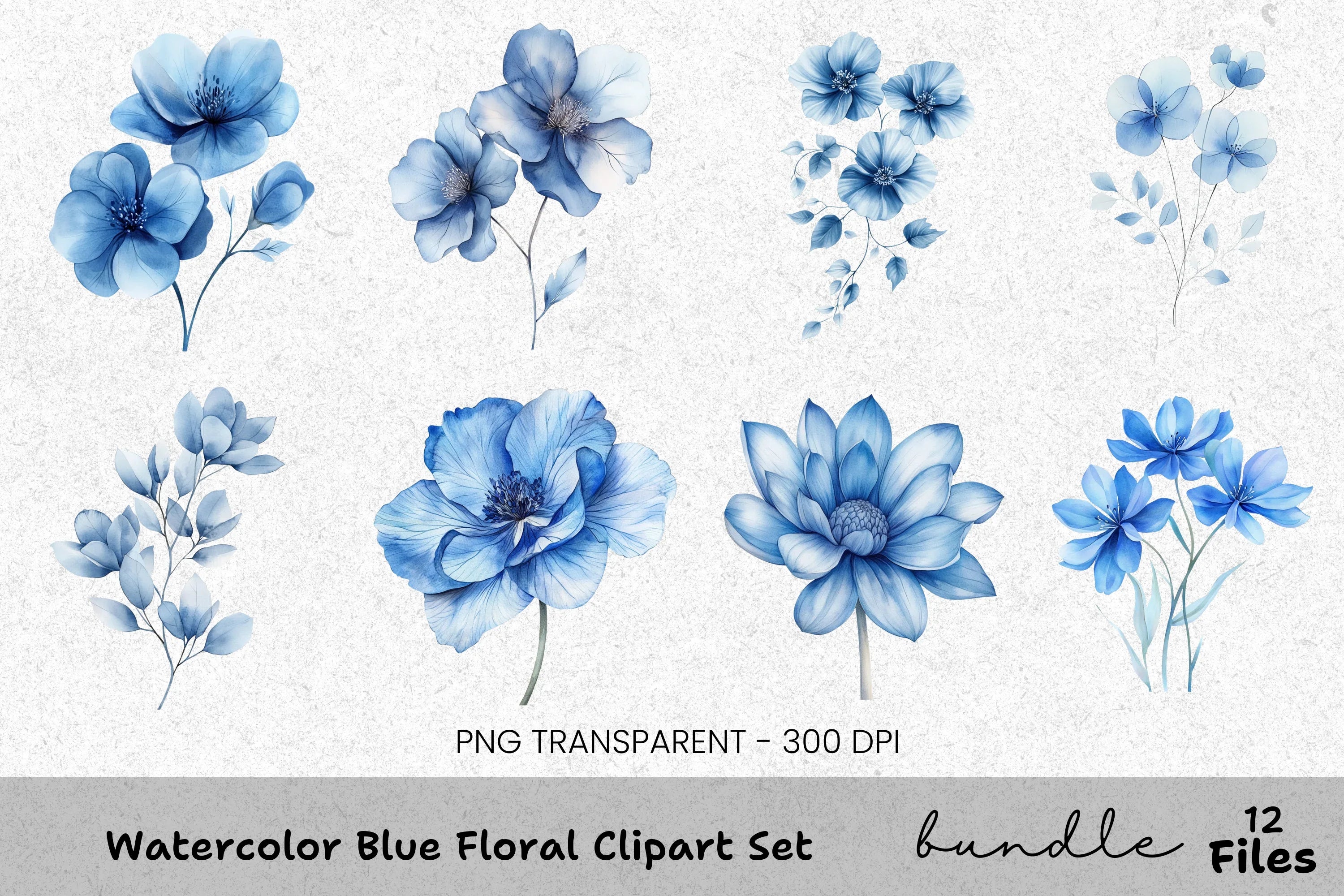 Elegant Blue Floral Clipart Bundle