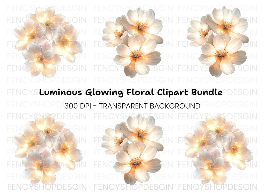 Glowing White Floral Clipart Bundle