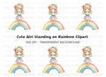 Adorable Girl Standing on Rainbow Clipart Bundle