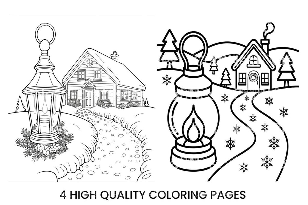 Winter Village Scene Coloring Books