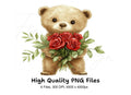 Sweet Teddy Bears with Rose Bouquets Clipart Bundle
