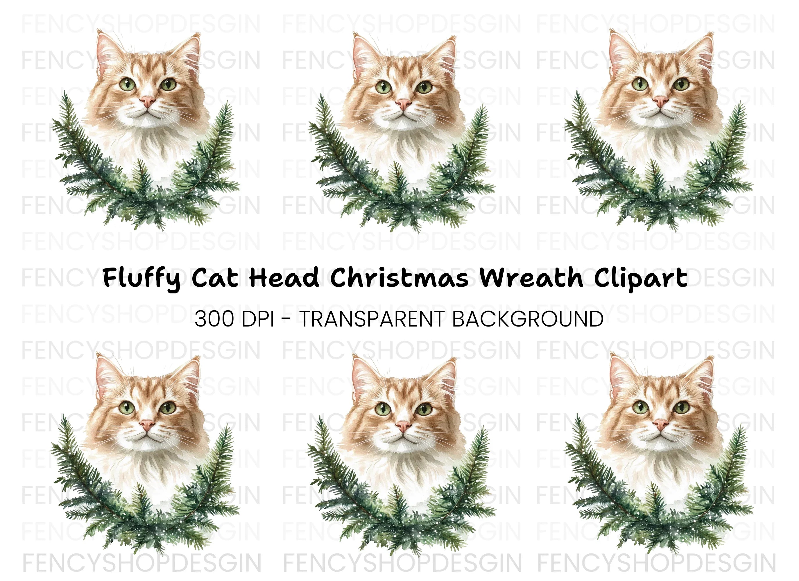 Cat Christmas Wreath Clipart Bundle