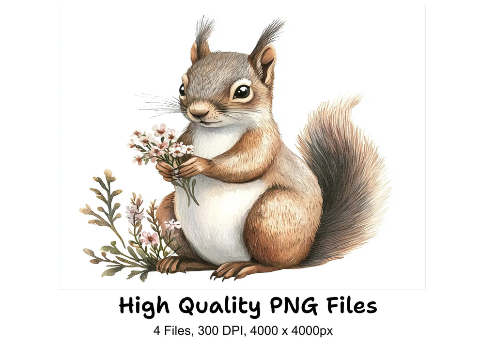 Squirrels with Flowers Clipart Bundle