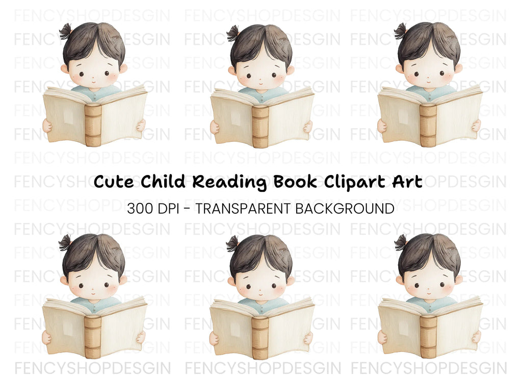 Cute Girl Reading Book Clipart Bundle