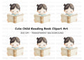 Cute Girl Reading Book Clipart Bundle