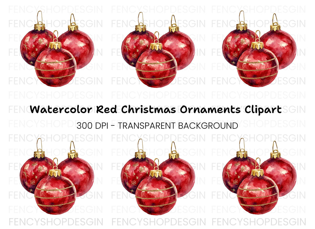 Festive Red Ornament Clipart Bundle