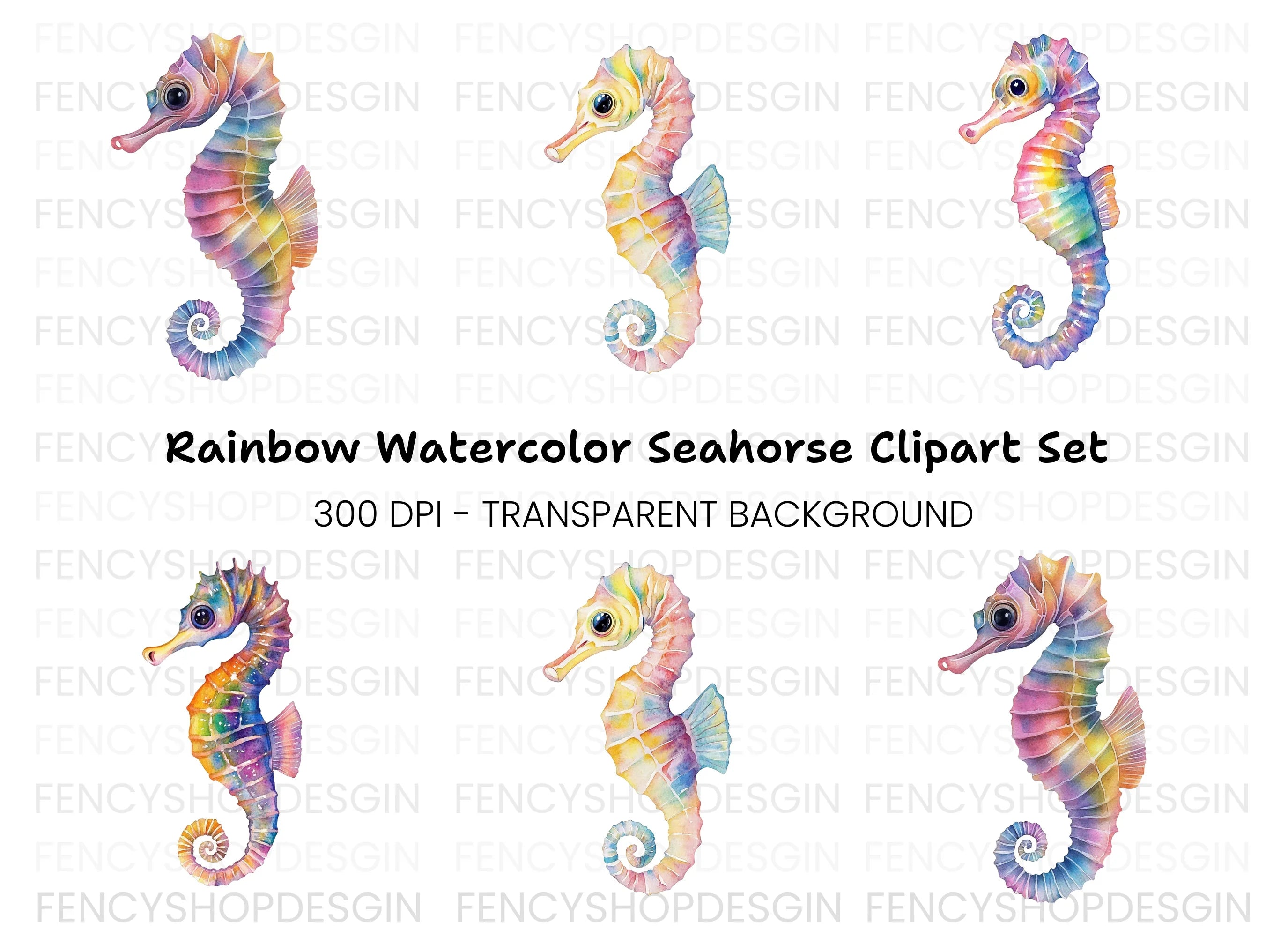 Rainbow Seahorse Clipart Bundle
