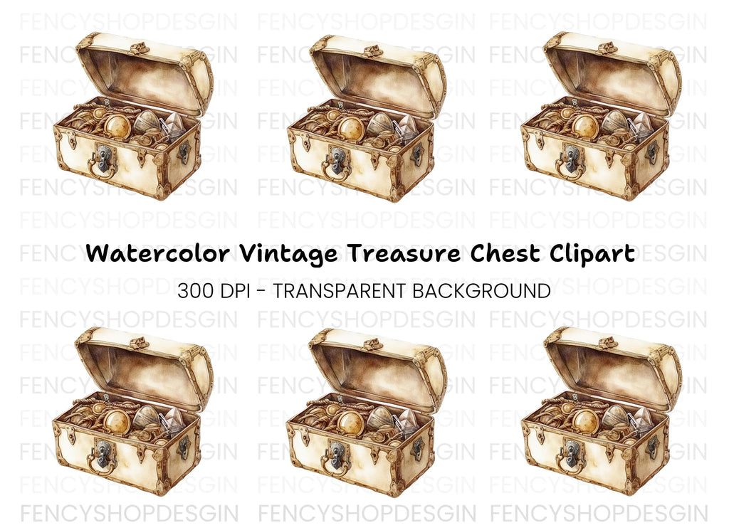 Open Treasure Chest Gold Clipart Bundle