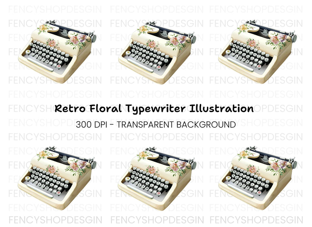 Charming Floral Typewriter Clipart Bundle