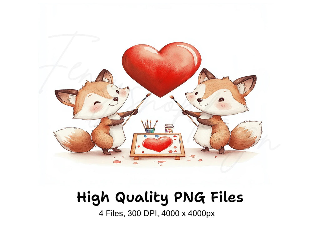 Valentine's Day Cute Fox Couple Clipart Bundle