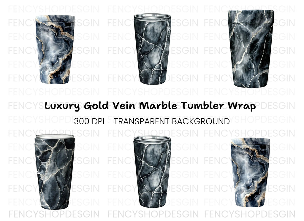 Black Kintsugi Marble Tumbler Clipart Bundle