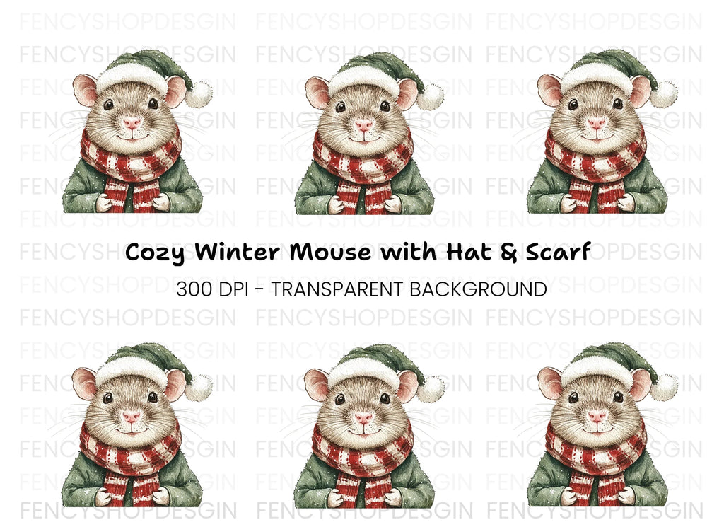 Cute Christmas Mouse Clipart Bundle