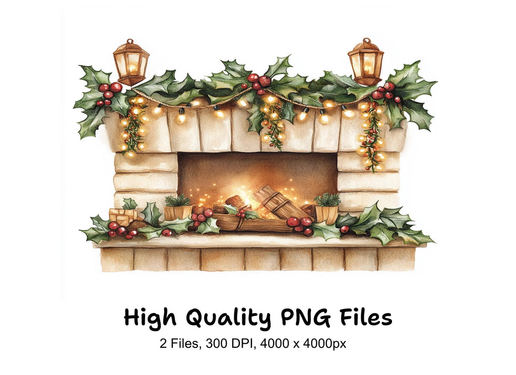 Cozy Christmas Fireplace Clipart Bundle