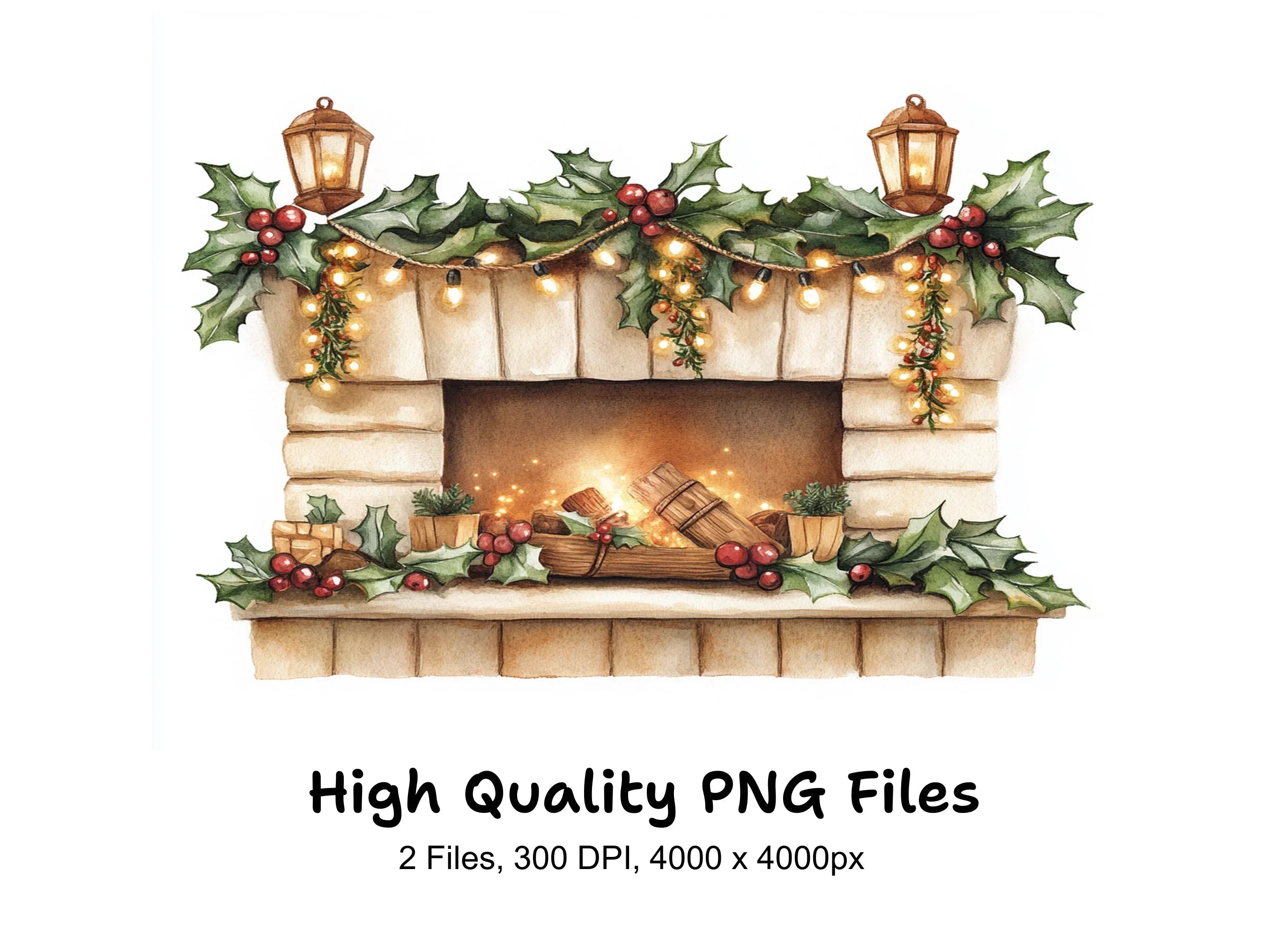 Cozy Christmas Fireplace Clipart Bundle