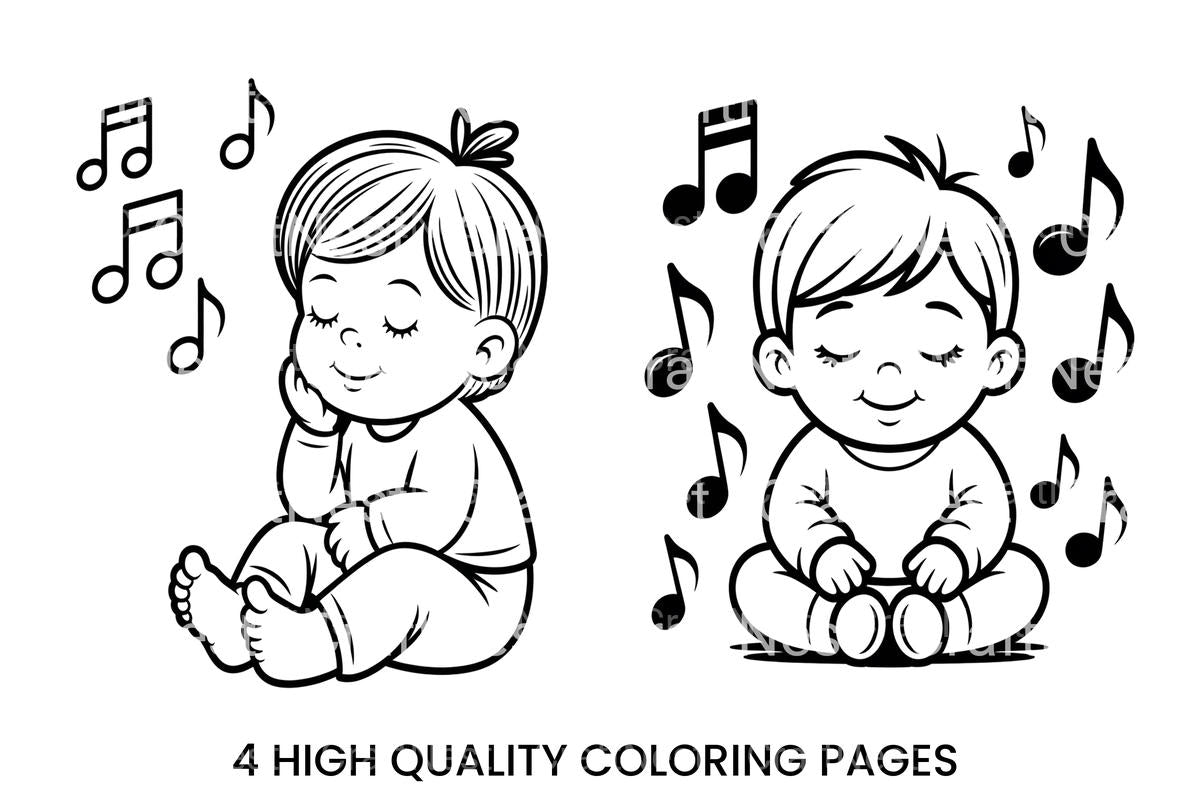 Cute Babies with Music Notes Coloring Books