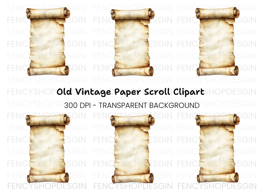 Aged Scroll Unfurled Parchment Clipart Bundle