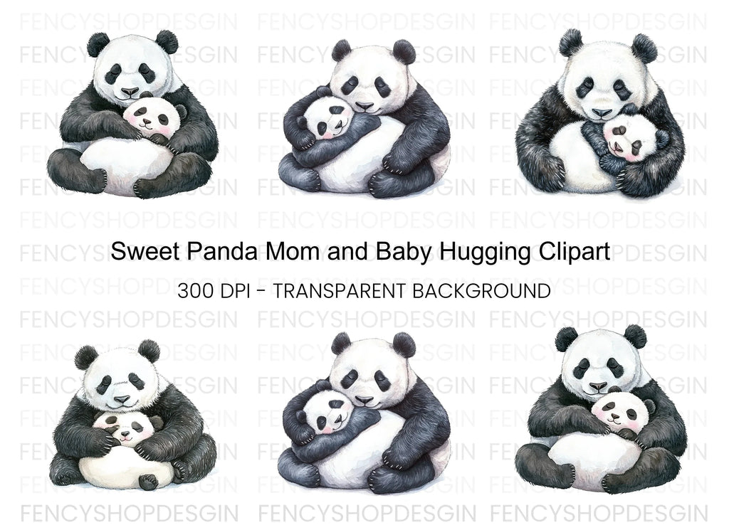 Sweet Panda Mom and Baby Clipart Bundle