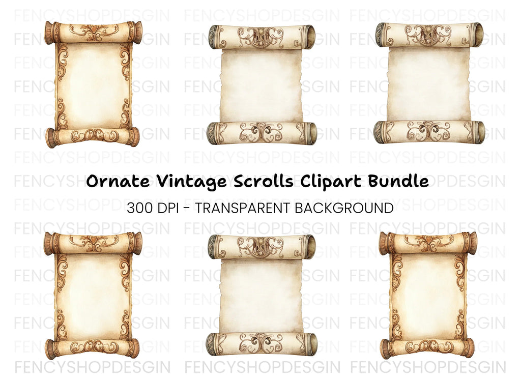 Ornate Scroll Decorative Borders Clipart Bundle