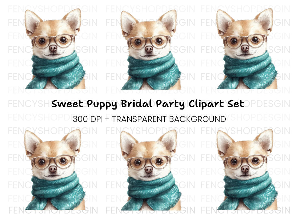 Cute Chihuahua with Glasses Clipart Bundle