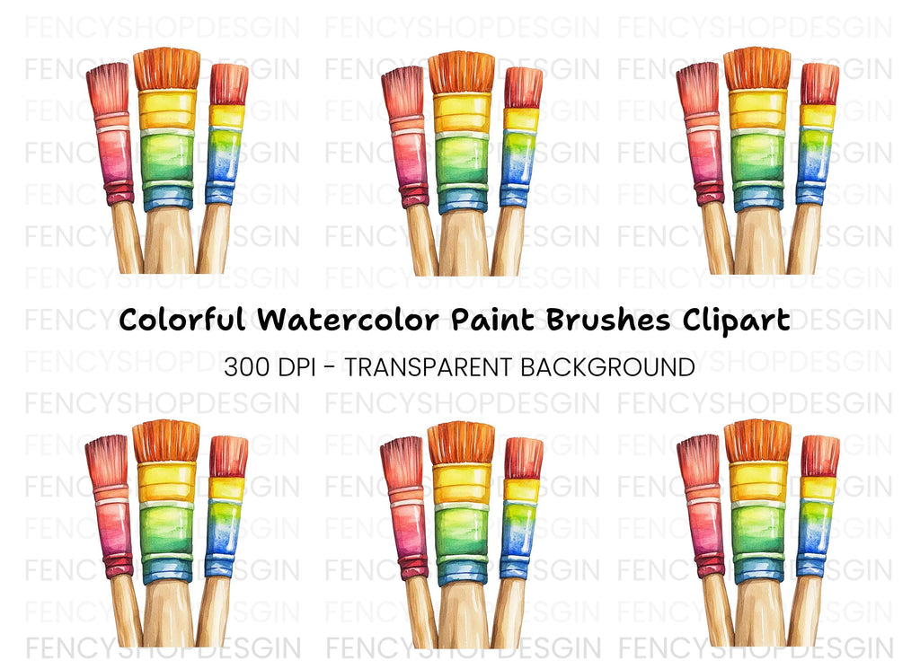 Colorful Paint Brushes Clipart Bundle