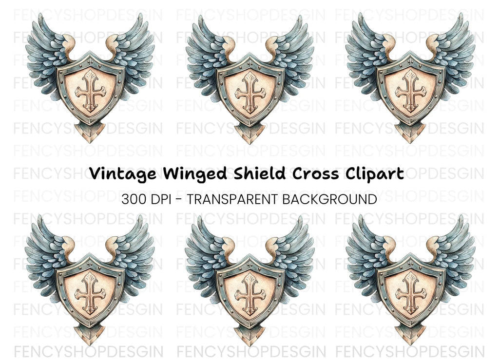 Winged Shield Cross Clipart Bundle