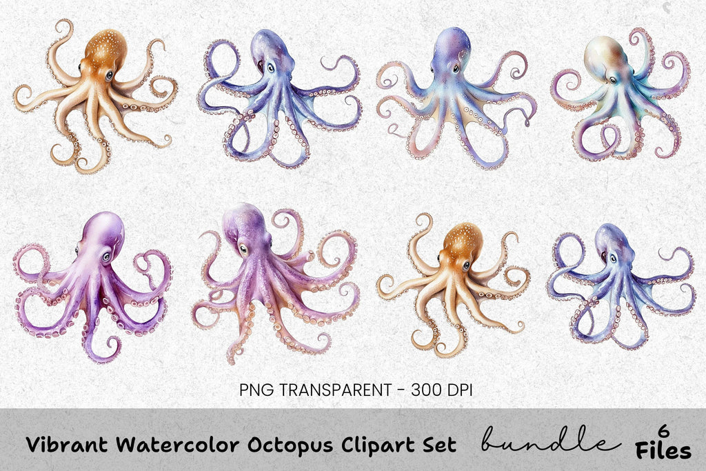 Vibrant Octopus Clipart Bundle