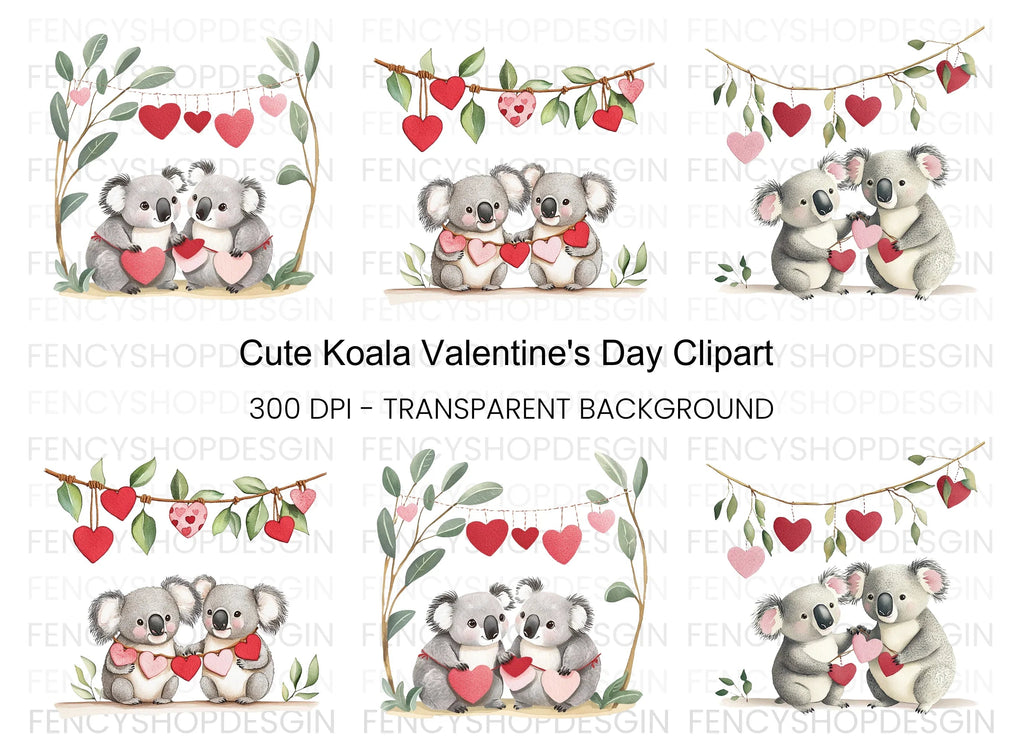 Cute Koala Valentine Day Clipart Bundle
