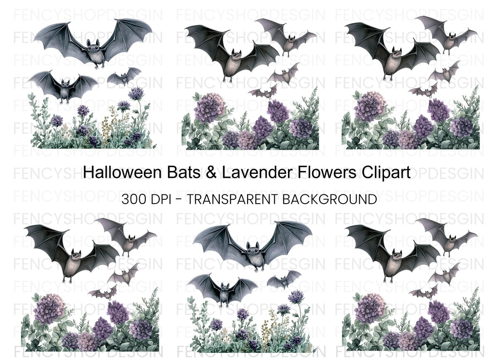Spooky Bats and Flowers Clipart Bundle