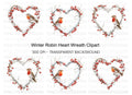 Winter Robin Heart Wreath Clipart Bundle