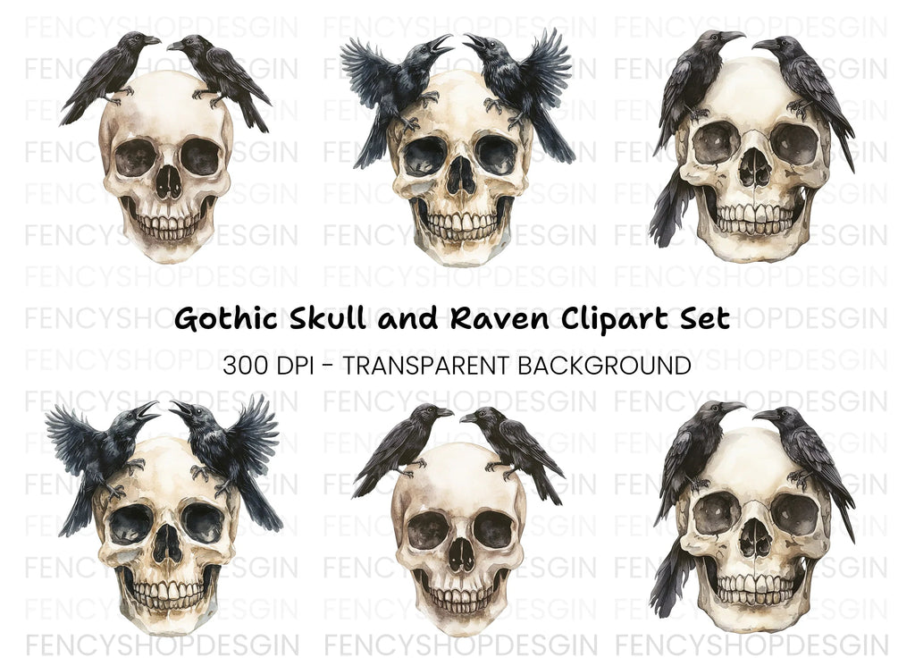 Skull and Raven Clipart Bundle
