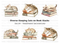 Cute Kittens Napping on Book Stacks Clipart Bundle