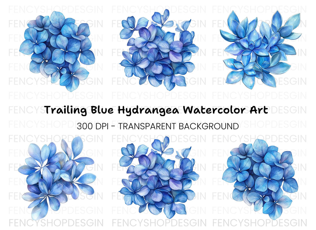 Blue Succulent and Leaf Clipart Bundle