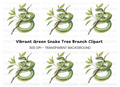 Vibrant Green Snake on Tree Branch Clipart Bundle
