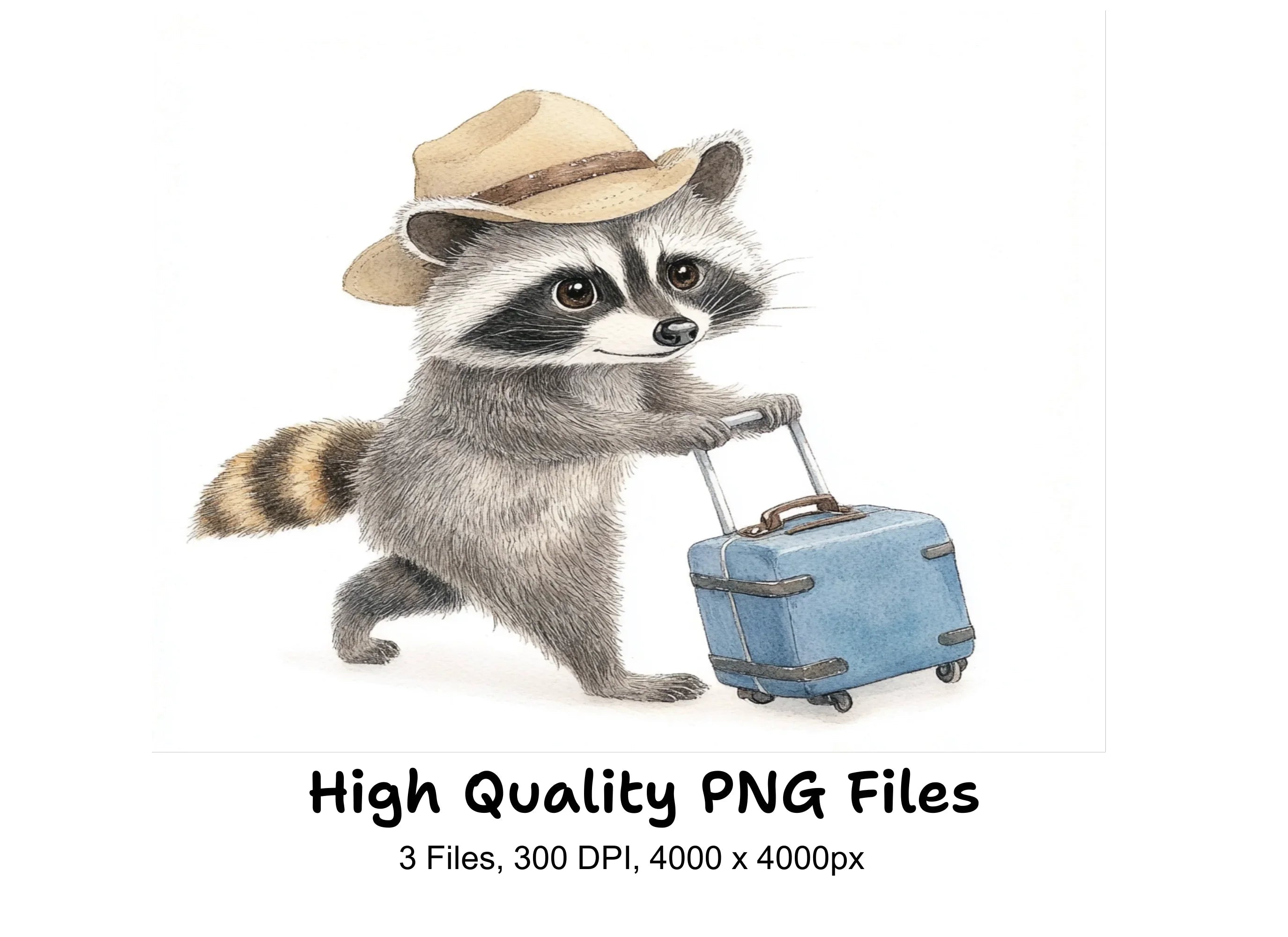 Traveling Raccoon with Luggage Clipart Bundle