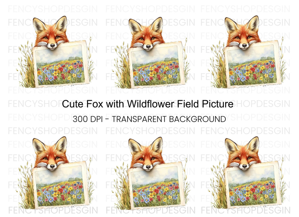 Fox and Wildflower Field Clipart Bundle